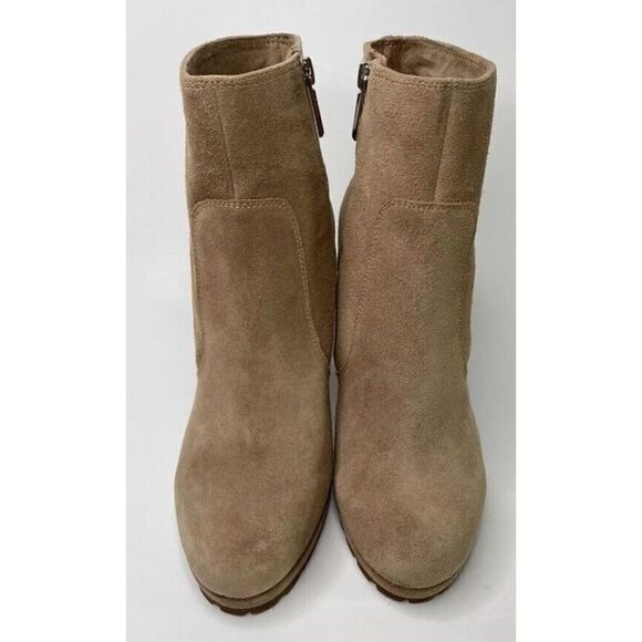 Karl Lagerfield Women Sz 6M Lenore Tan Suede Boot Lug Sole Metal Bead Heel - Picture 16 of 16